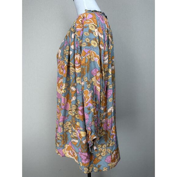 NWT Entro Women's Sz S Runs Big V-neck ruffled Collar floral 3/4 sleeves Boho - Picture 8 of 16